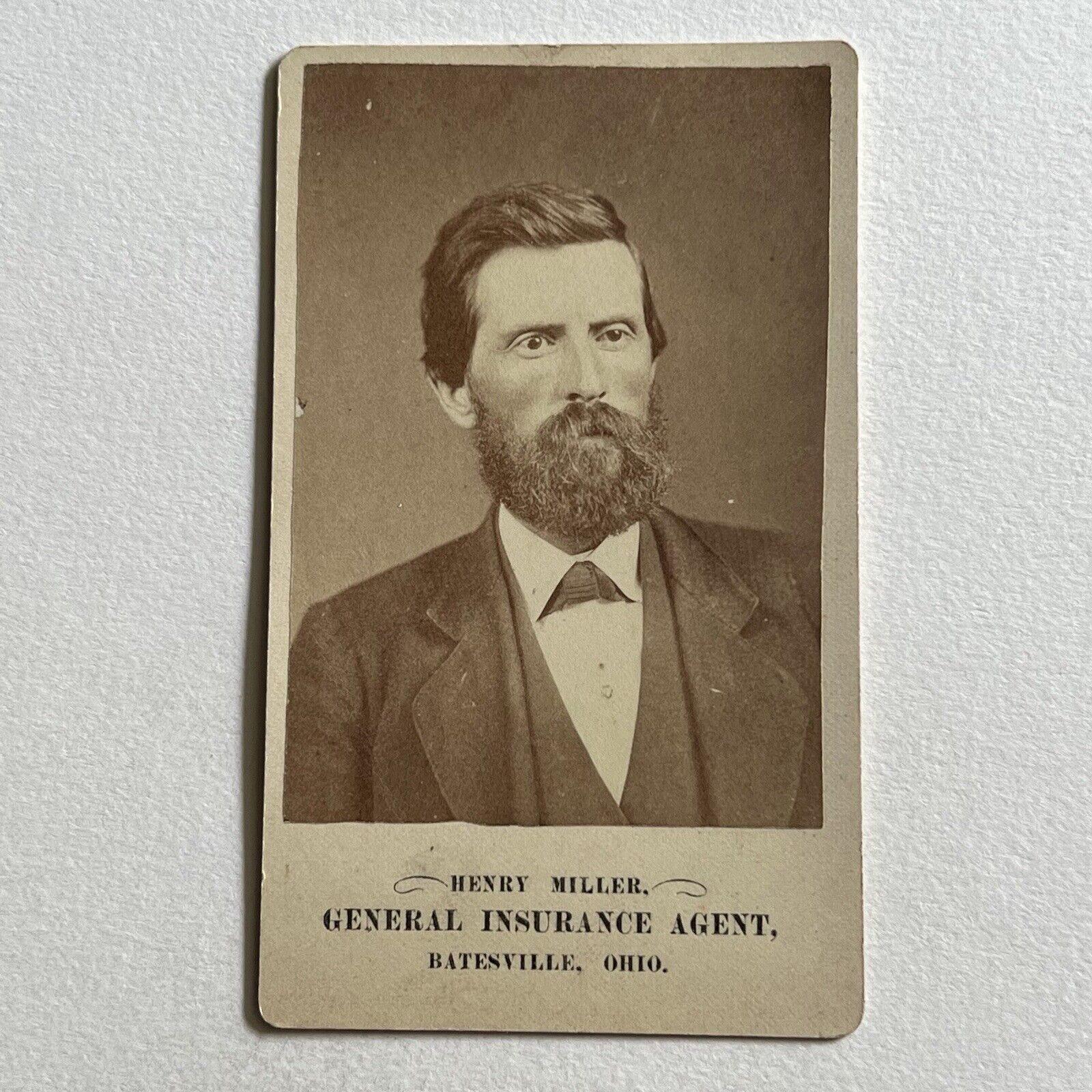 Antique CDV Photograph Man ID Henry Miller Insurance Agent Batesville OH