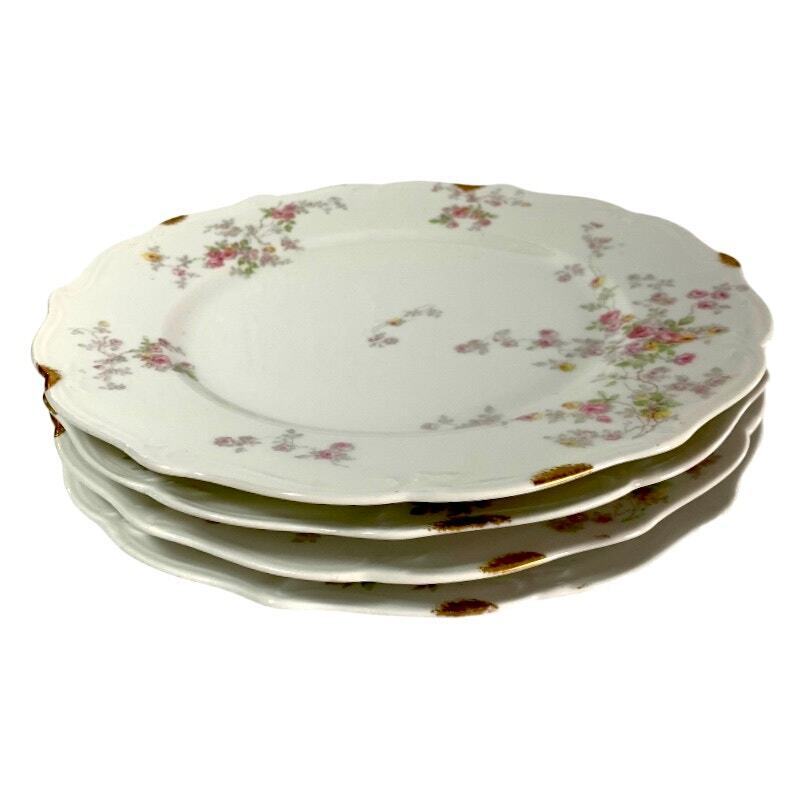 Limoges Rose Dinner Plates 4 Porcelain Ahrenfeldt 4275 Gilt Vintage Pink 9.5”