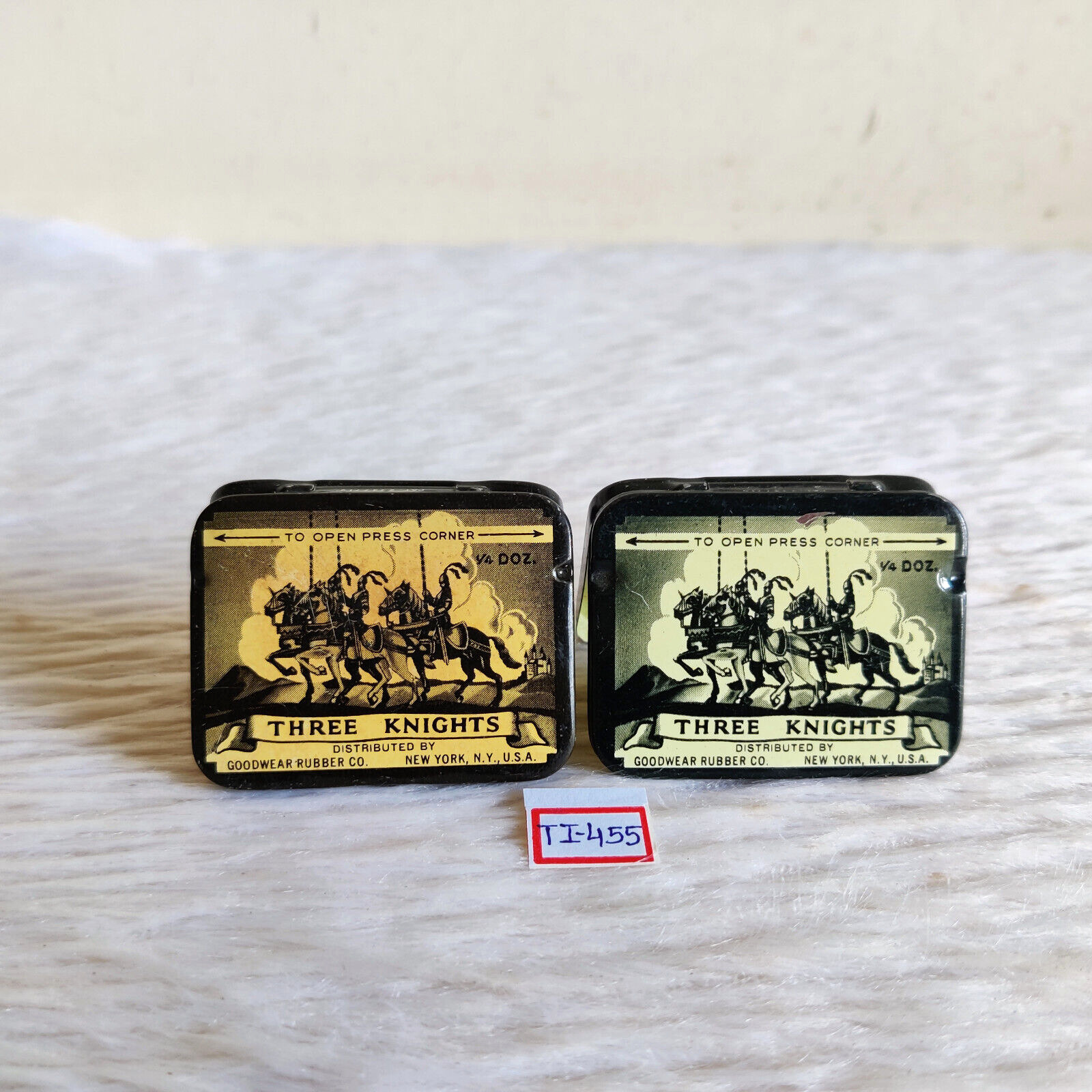 1960s Vintage Three Knights Condom Advertising Tin Box New York USA 2Pcs TI455