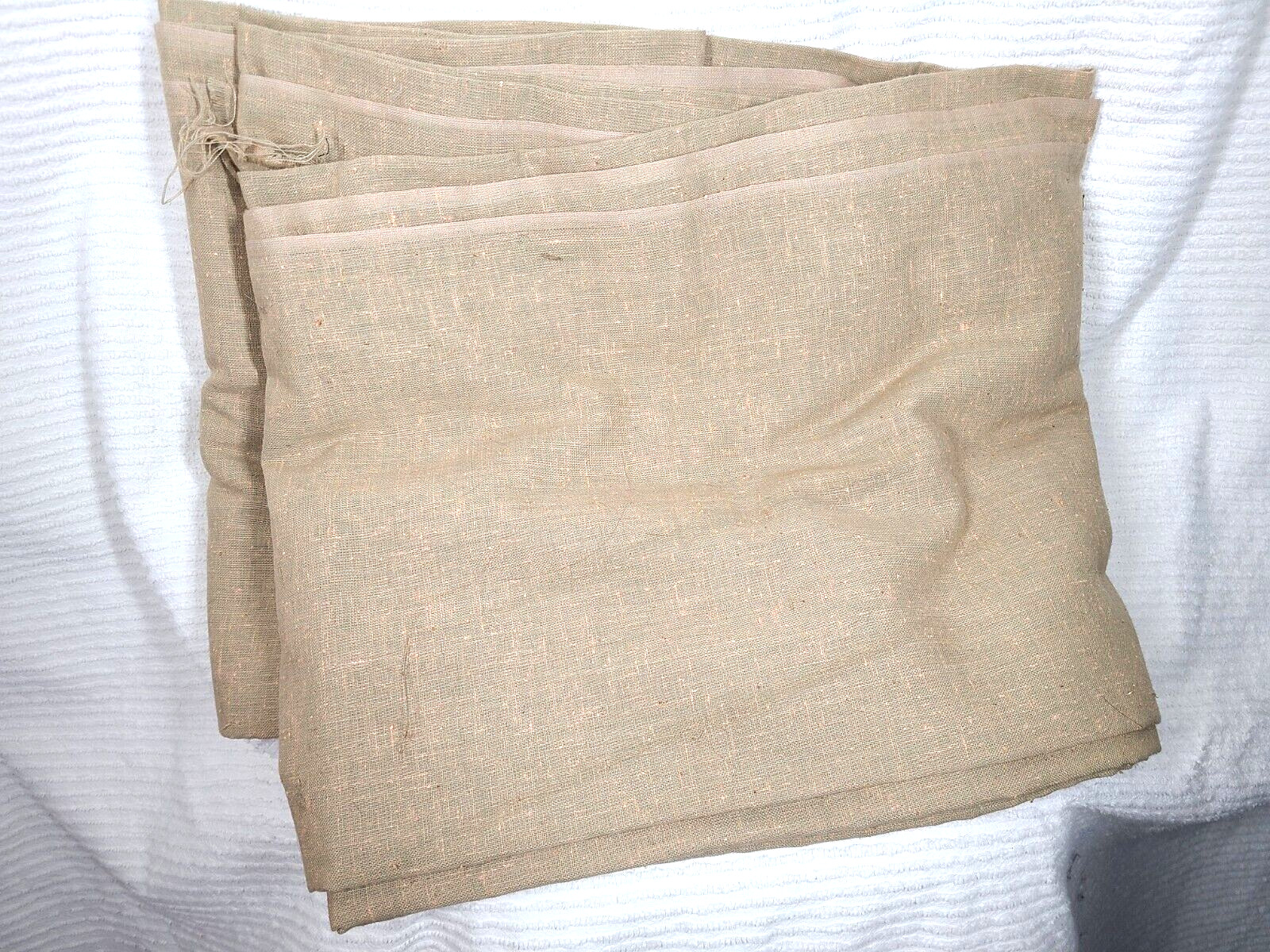 Vtg 50s 60s Fabric Yardage 8 1/2 Linen Wool Tan Peach Flecks Woven Semi Sheer