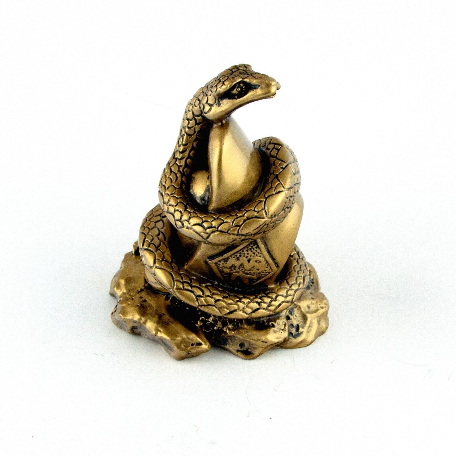 Chinese Zodiac Golden Snake Statue Figurine Feng Shui Animal Bronze Color 4in