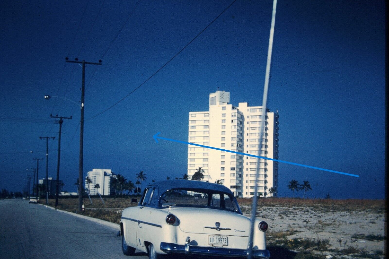 1964 35mm Slide Florida Beach High Rise Condo 1954 Ford Fairlaine #1247