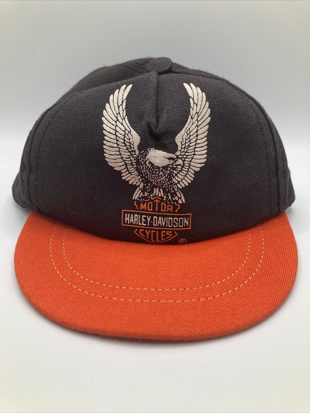 Vintage Harley Davidson Hat Black & Orange Paw Pals USA Snapback Eagle Logo