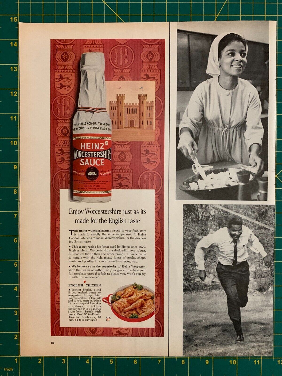 1963 Vintage Heinz Worcestershire Sauce For English Taste Chicken Print Ad M1