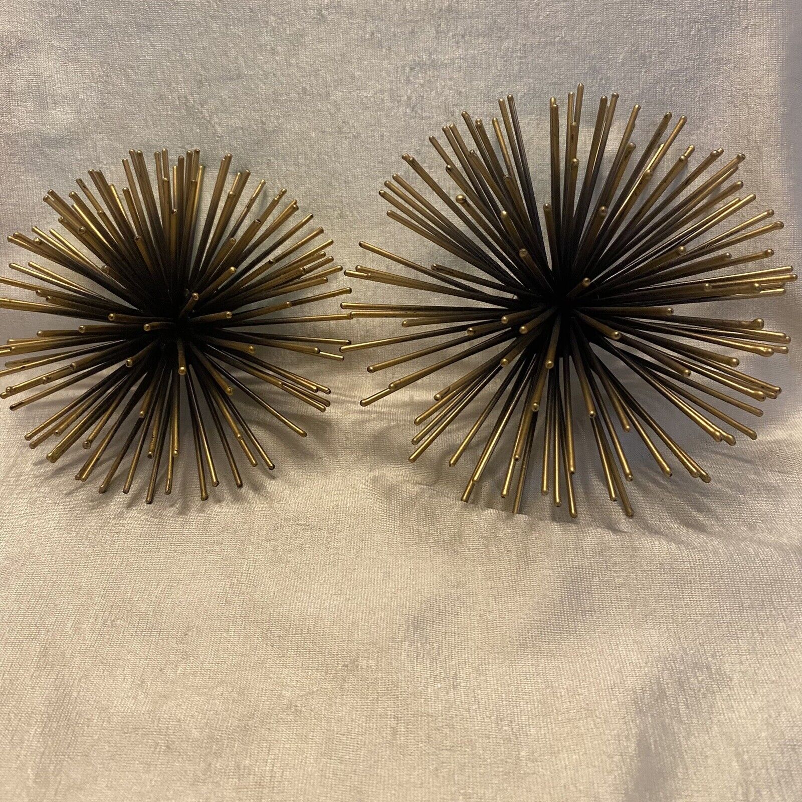 set of 2 MCM style Atomic Black Gold Starburst Sea Urchin wall hangings 4\
