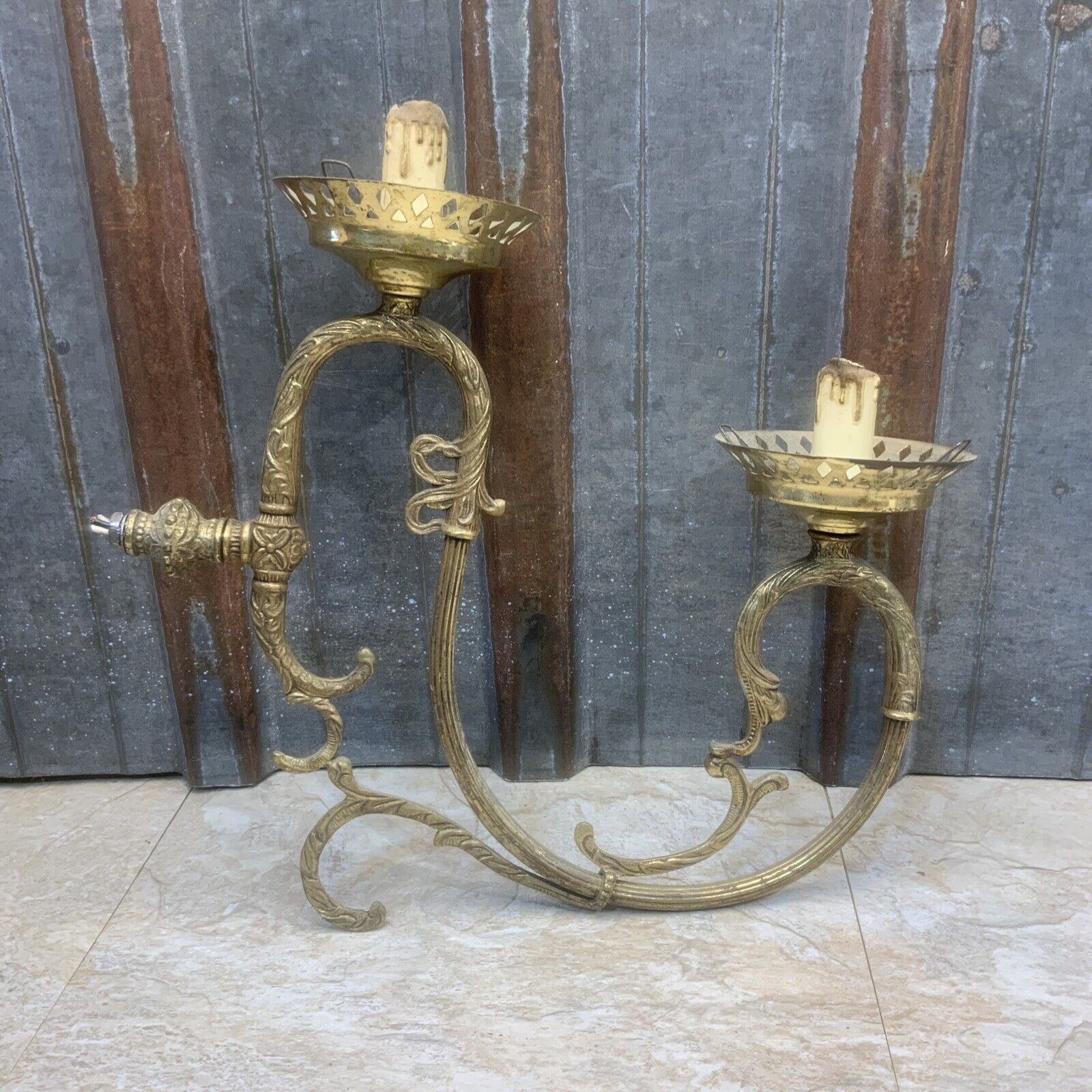 Brass Chandelier Arm Lamp Part Ornate Vintage Salvage Repurpose