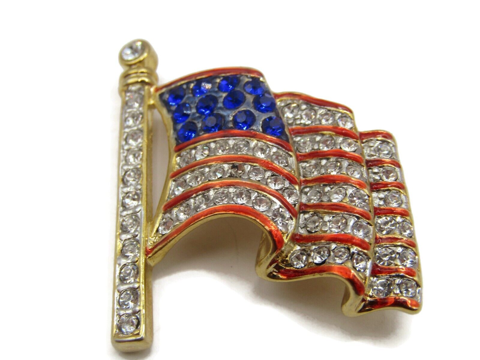 American Flag Bejeweled Pin Vintage (One Jewel Missing)