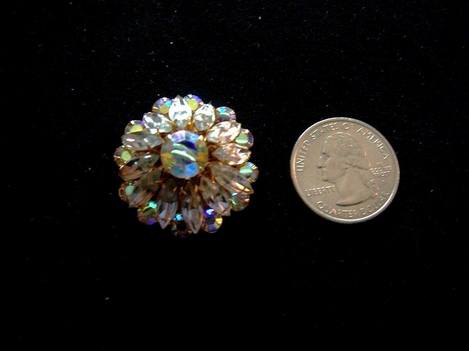 4 VINTAGE AURORA MARQUISE RHINESTONE GOLD TONE BUTTONS 1.25″ IN SIZE