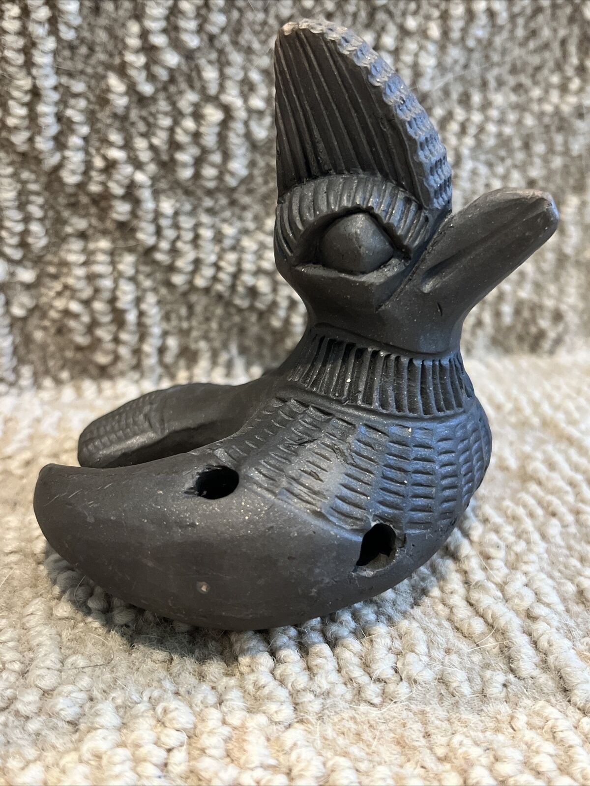 Vintage Handmade South American Pottery Bird Whistle Pre Columbian Bird Effigy