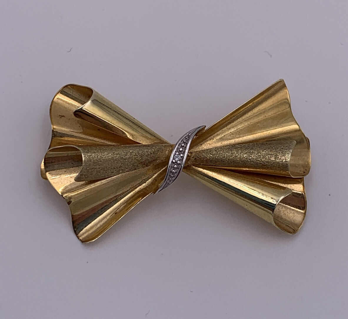 Vintage FB Franz Breuning 14k Yellow Gold And Diamond Bow Pin Brooch Germany