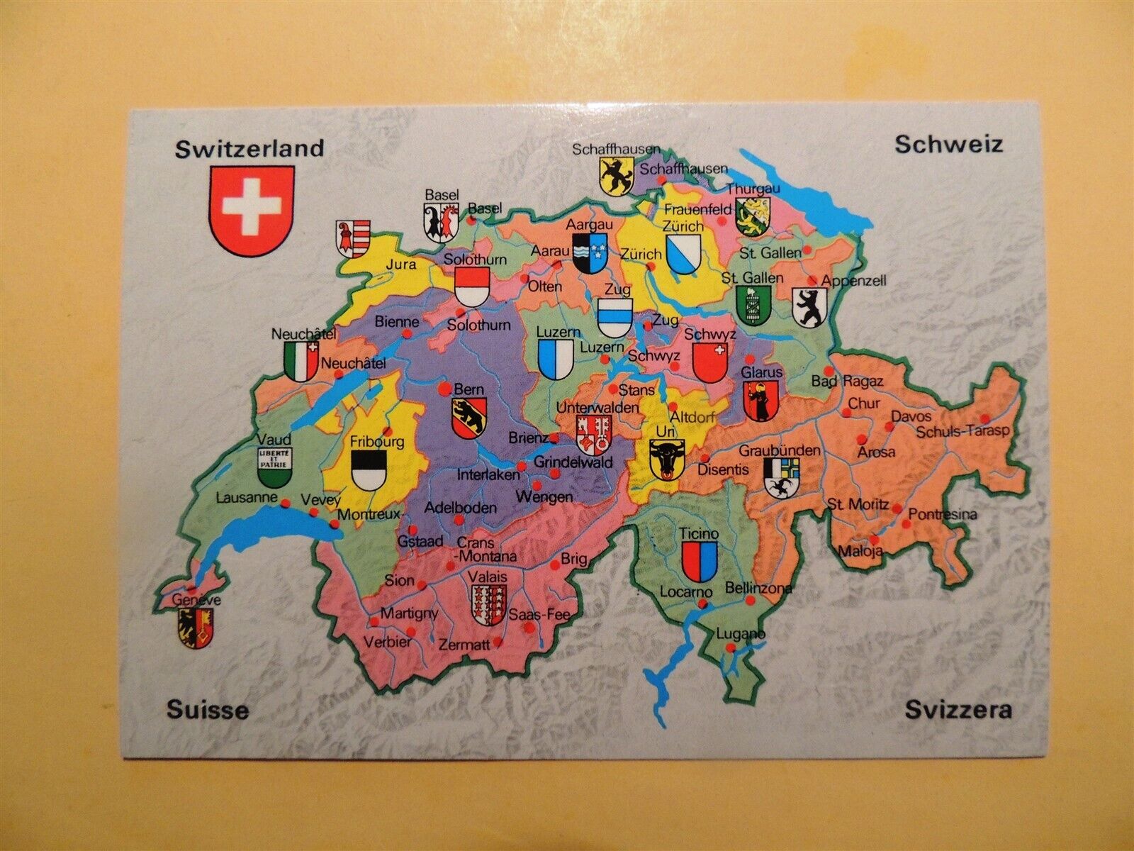 Switzerland vintage map postcard 