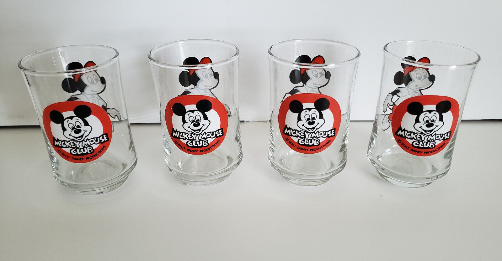 Vintage Walt Disney Productions Mickey Mouse Club Small Glass Set of 4