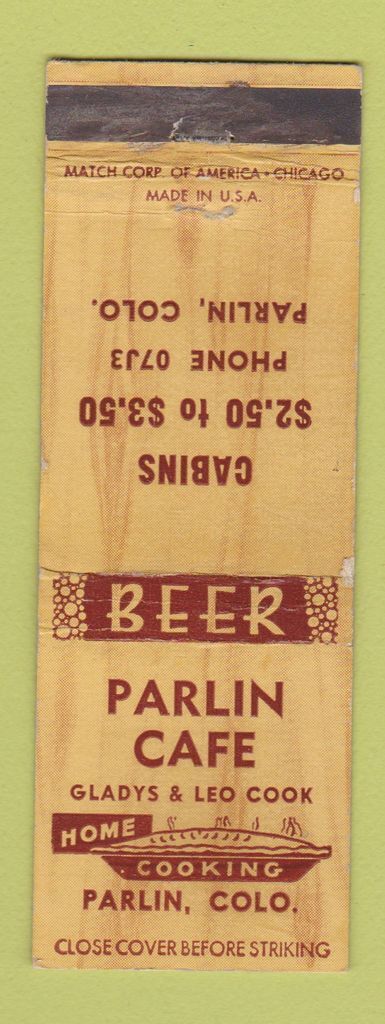Matchbook Cover - Parlin Cafe Colorado cabins WEAR