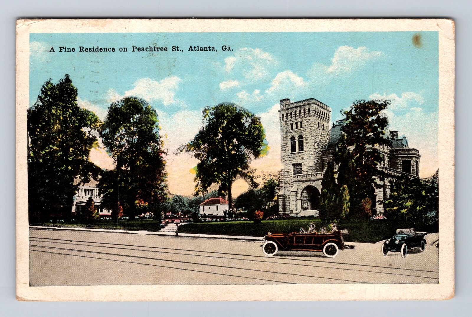 Atlanta GA-Georgia, A Fine Residence on Peachtree St, Vintage PC c1927 Postcard