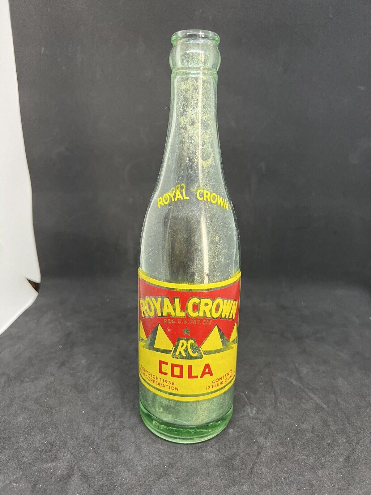 Vintage 1936 Royal Crown RC Cola Soda Bottle 12 Ounces