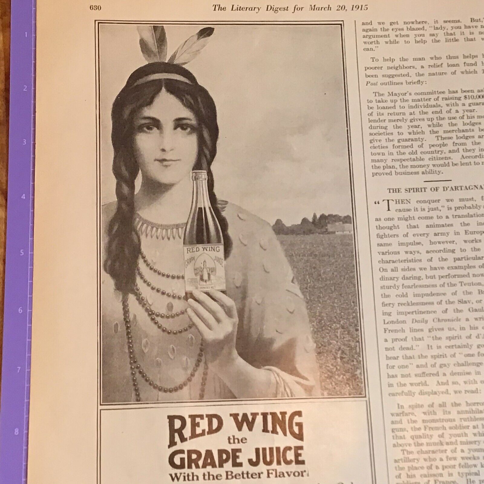 Antique Print Ad Puritan Food Red Wing Grape Juice 1915 Indian Maid Fredonia NY