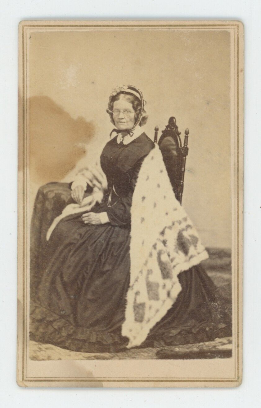 Antique CDV c1860s Lovely Older Woman in Mourning Dress Smith Cooperstown, NY