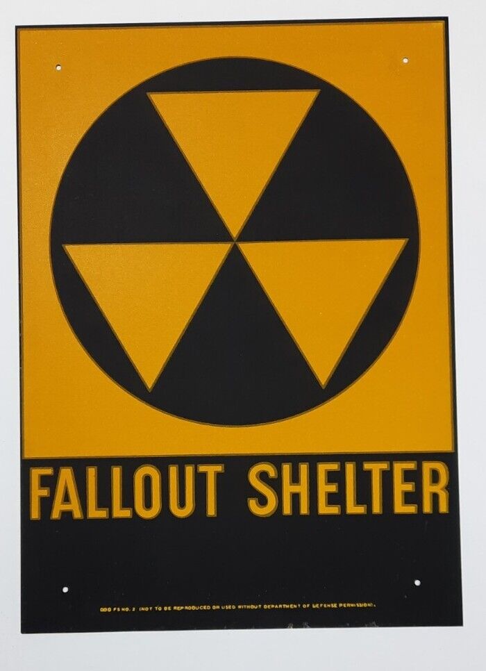 Vtg 1950s-60s Original Reflective Fallout Shelter Sign Galvanized Steel 10\