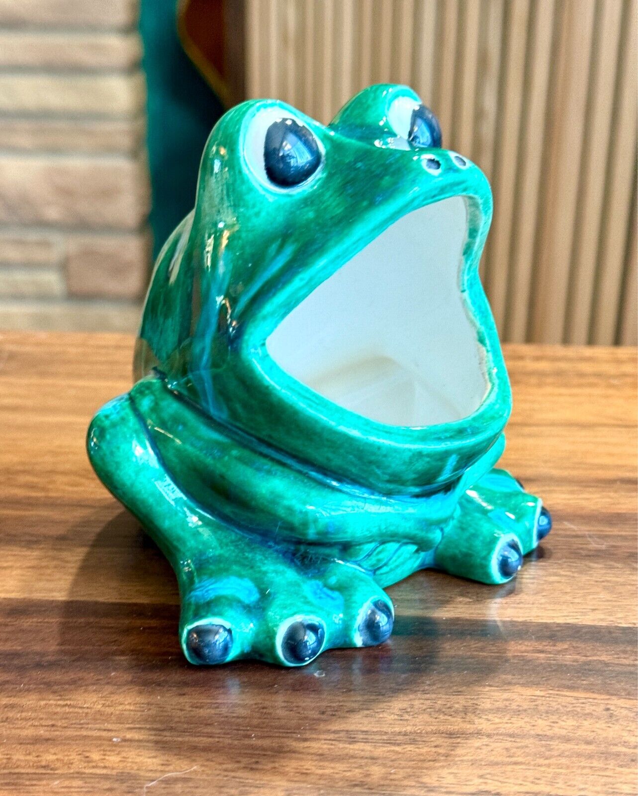Vtg Retro 85 Big Wide Mouth Ceramic Frog Kitchen Sponge Sink Holder Hand Painted