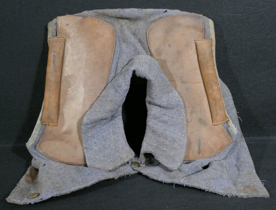 WWI French Army Machine Gunners Vest Cape Top Leather Reinforced Blue Wool, Rare