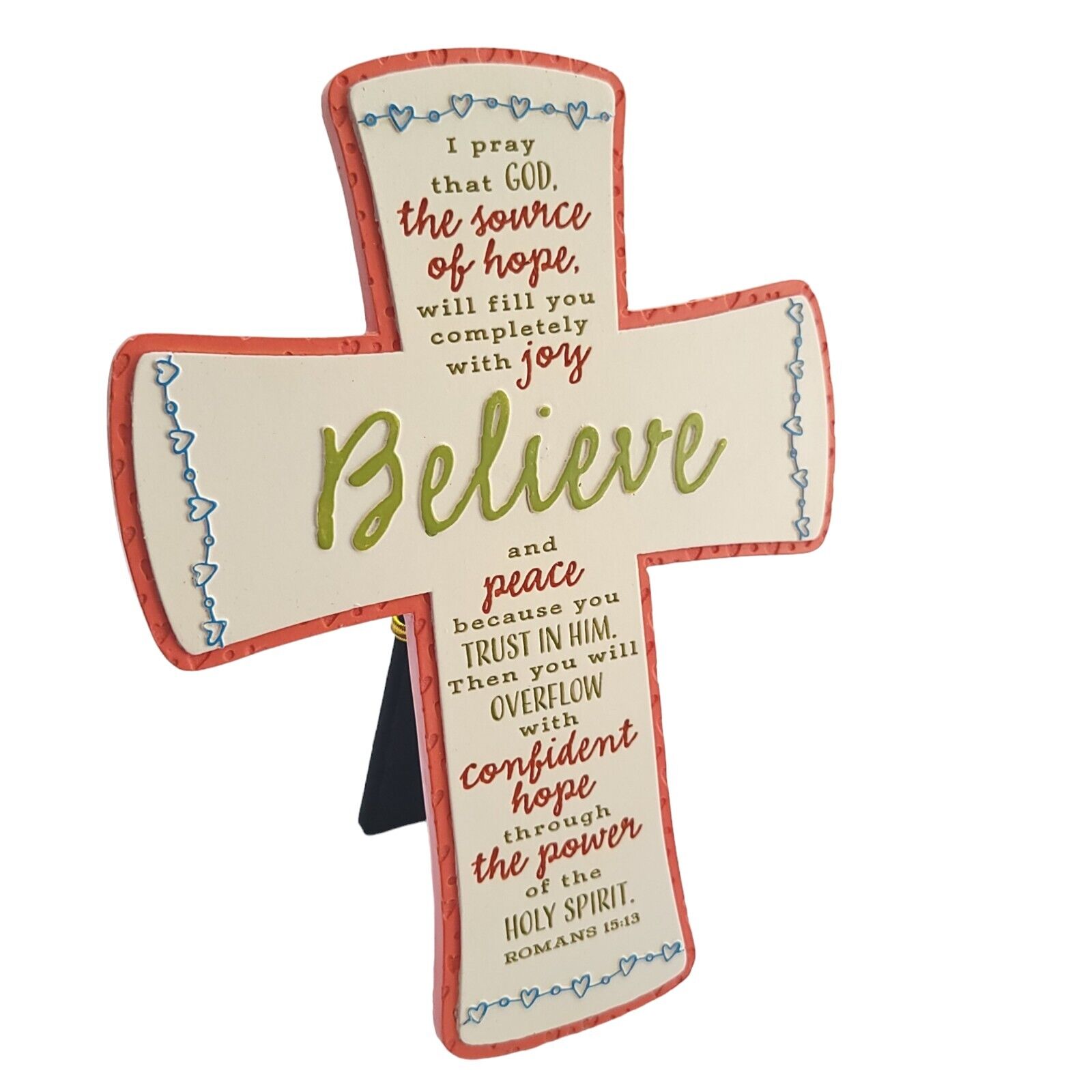 Cast Stone Cross Inspirational Home Decor Christian Gift Believe Romans 15:13