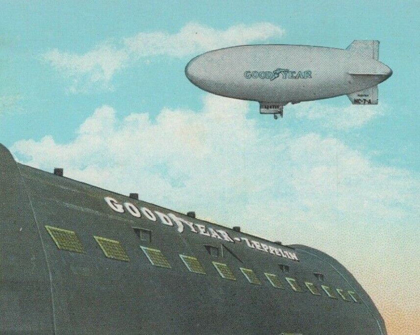 c1920s Good Year Zeppelin airship factory dock Akron Ohio postcard C214
