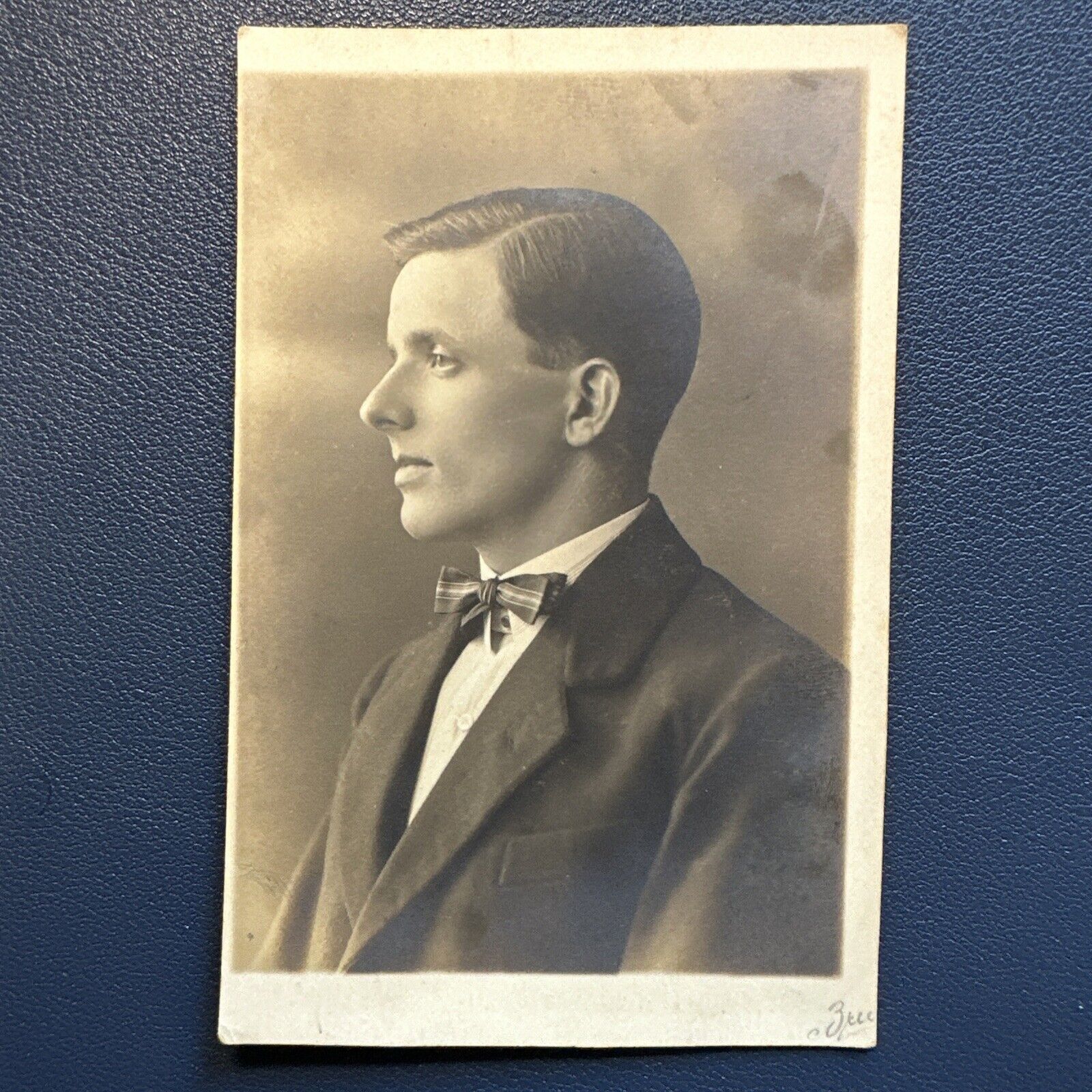 VINTAGE PHOTO Profile Of Elegant Man In Bowtie, Original Snapshot