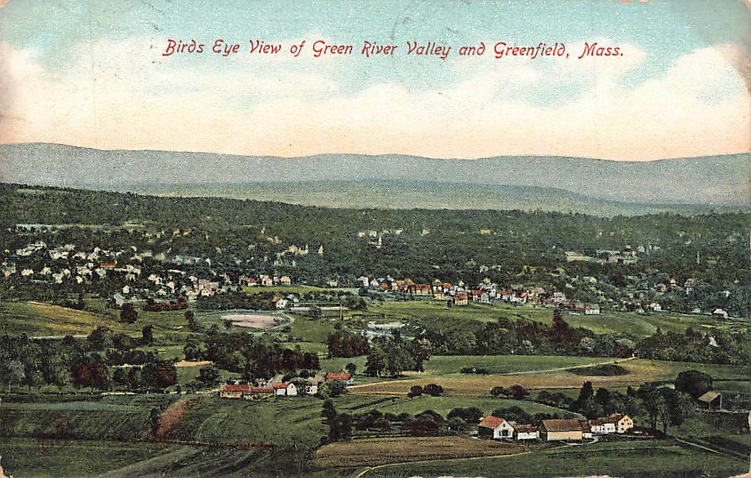 c1908 Birds Eye View Green River Valley Town Early View Greenfield MA P183