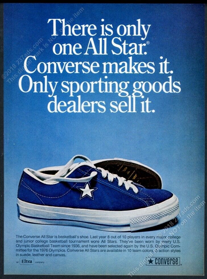 1974 Converse one star blue suede sneakers shoe photo vintage print ad