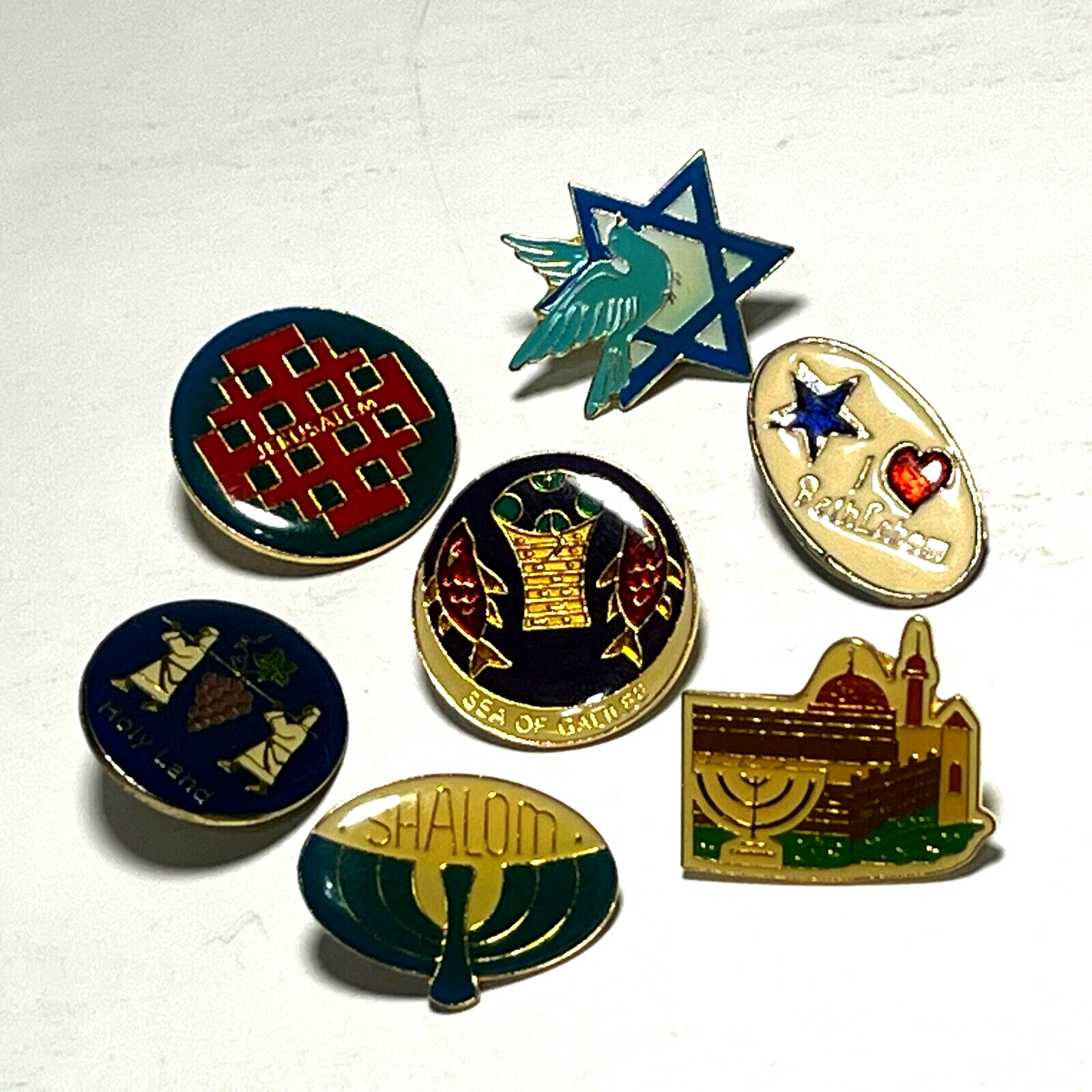 Vintage Jerusalem Holy Land Bethlehem Israel Souvenir Pins Lot of 7
