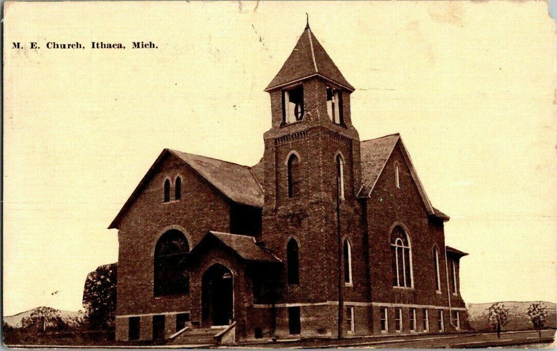 1911. M.E. CHURCH. ITHACA, MICHIGAN. POSTCARD. PL3
