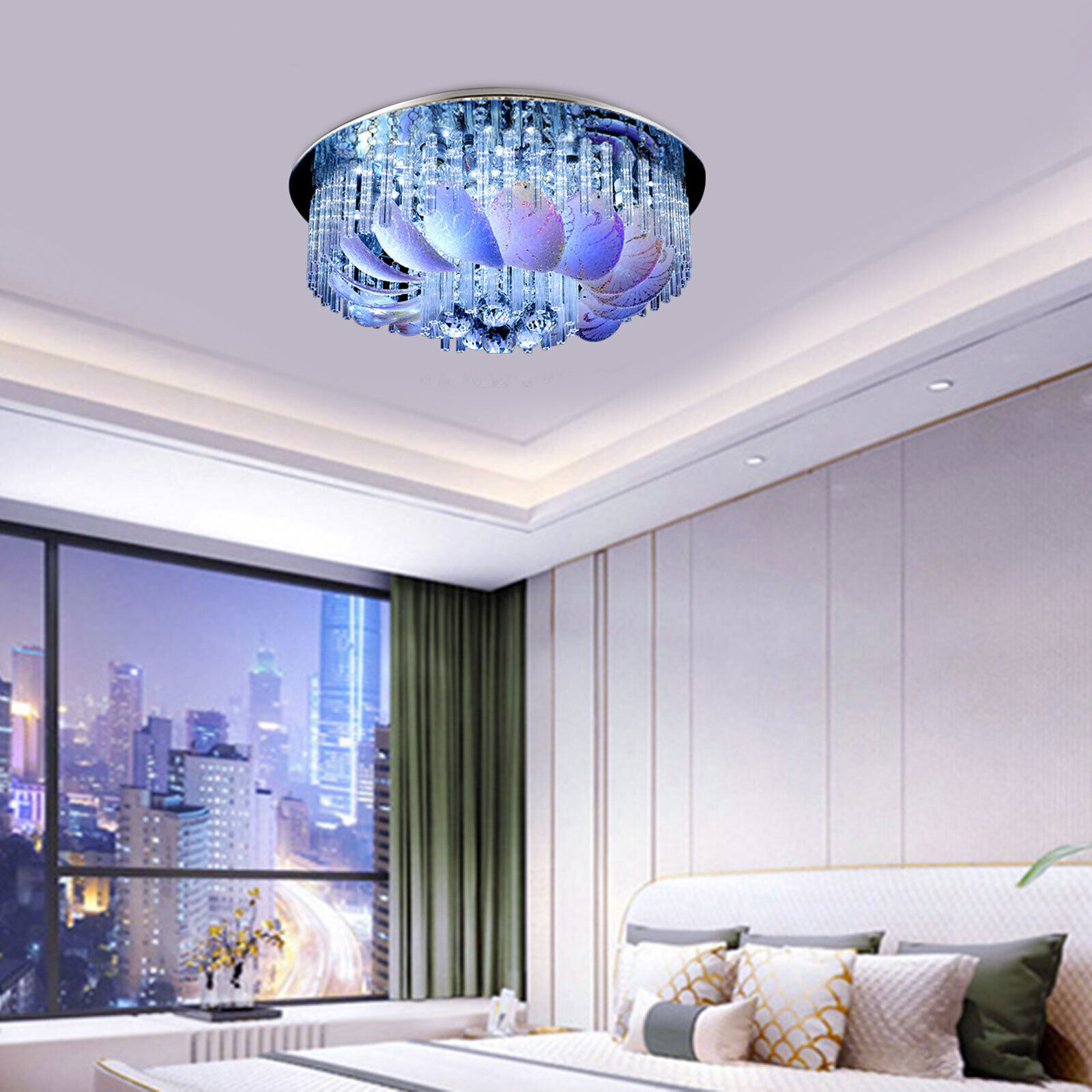 Modern Luxury LED Crystal Chandelier Dimmable Flush Mount 6 Color Ceiling Light