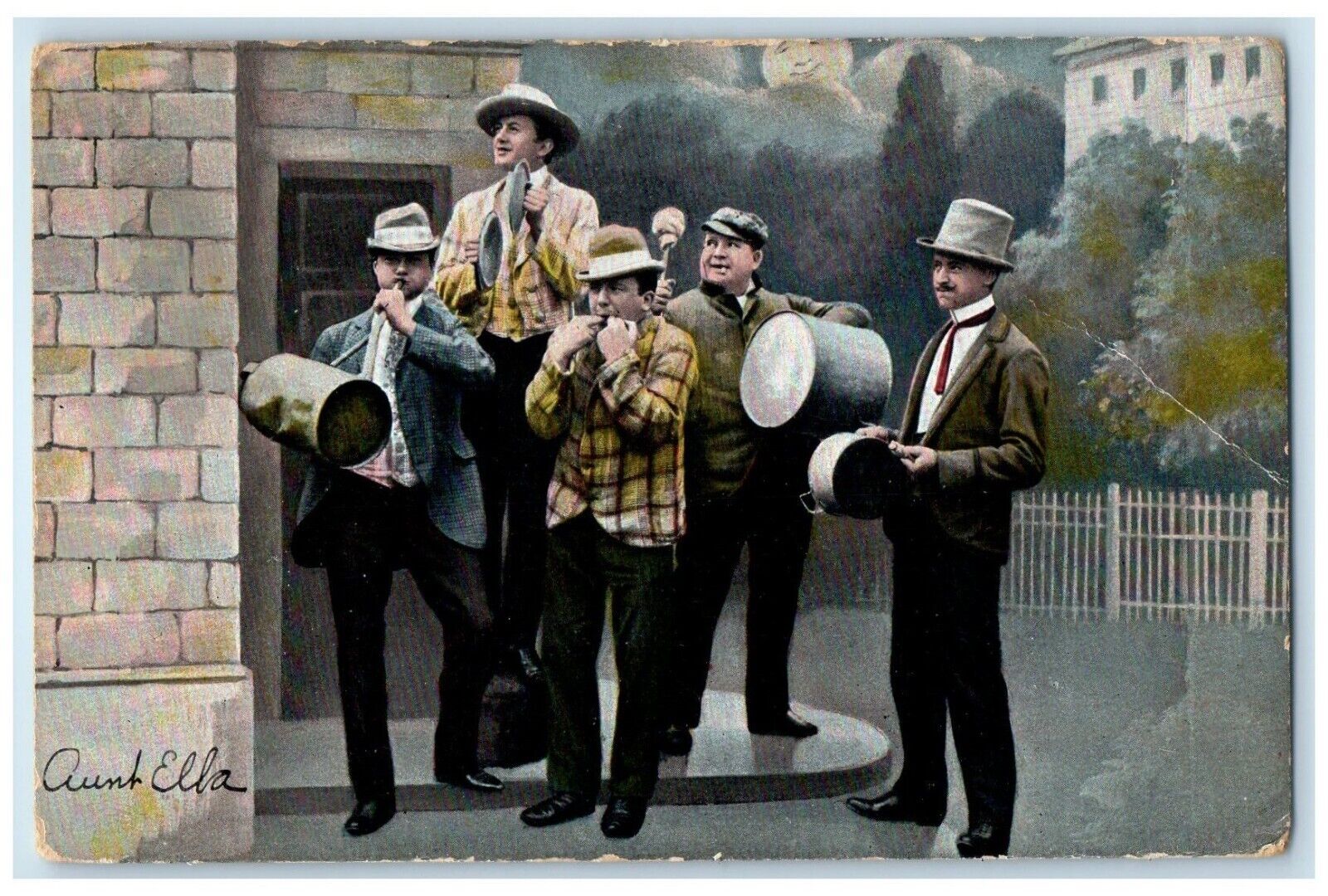 1906 Mens Pot Pan Band Harding Massachusetts MA Posted Antique Postcard
