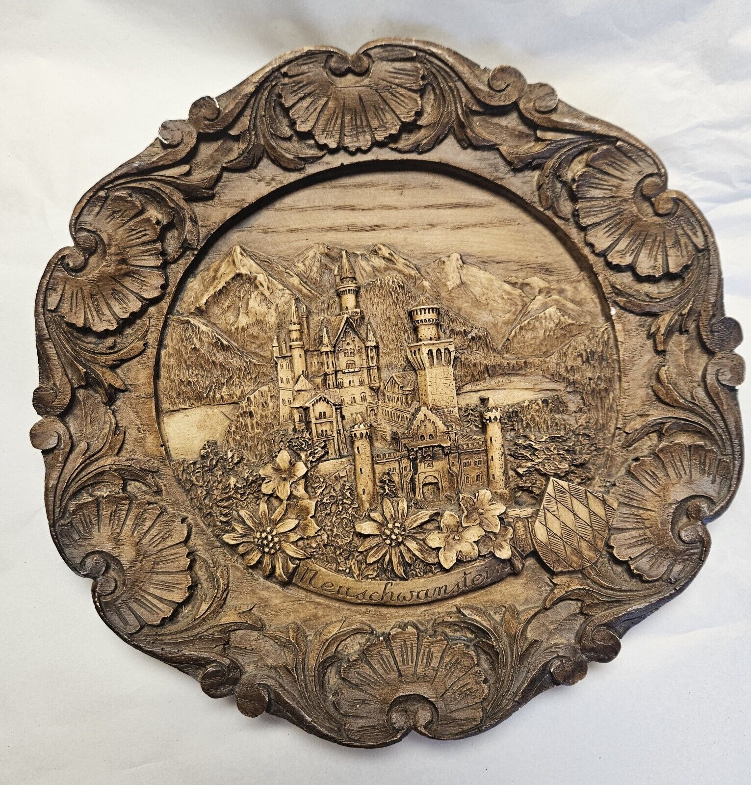 Vintage German Hand Carved Wall Plaque 
