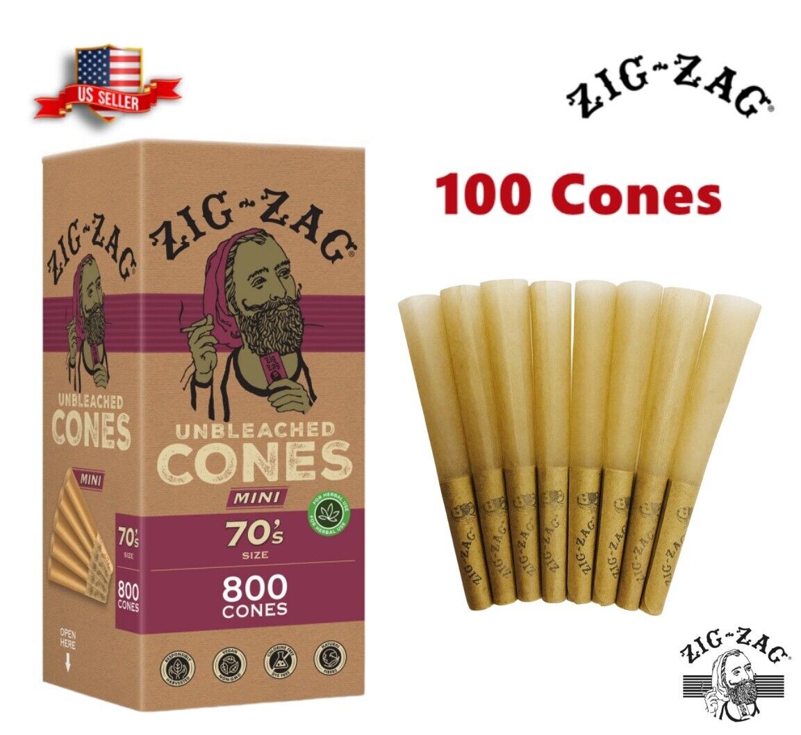Zig-Zag® Unbleached Paper Cones 70mm Minis Size 100 Pack & Free Clipper Lighter