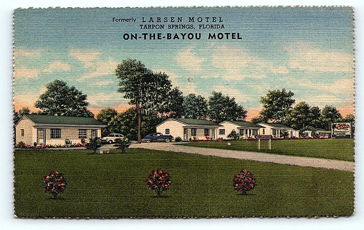 TARPON SPRINGS, FL Florida ~ ON-THE-BAYOU MOTEL  c1940s Pinellas County Postcard