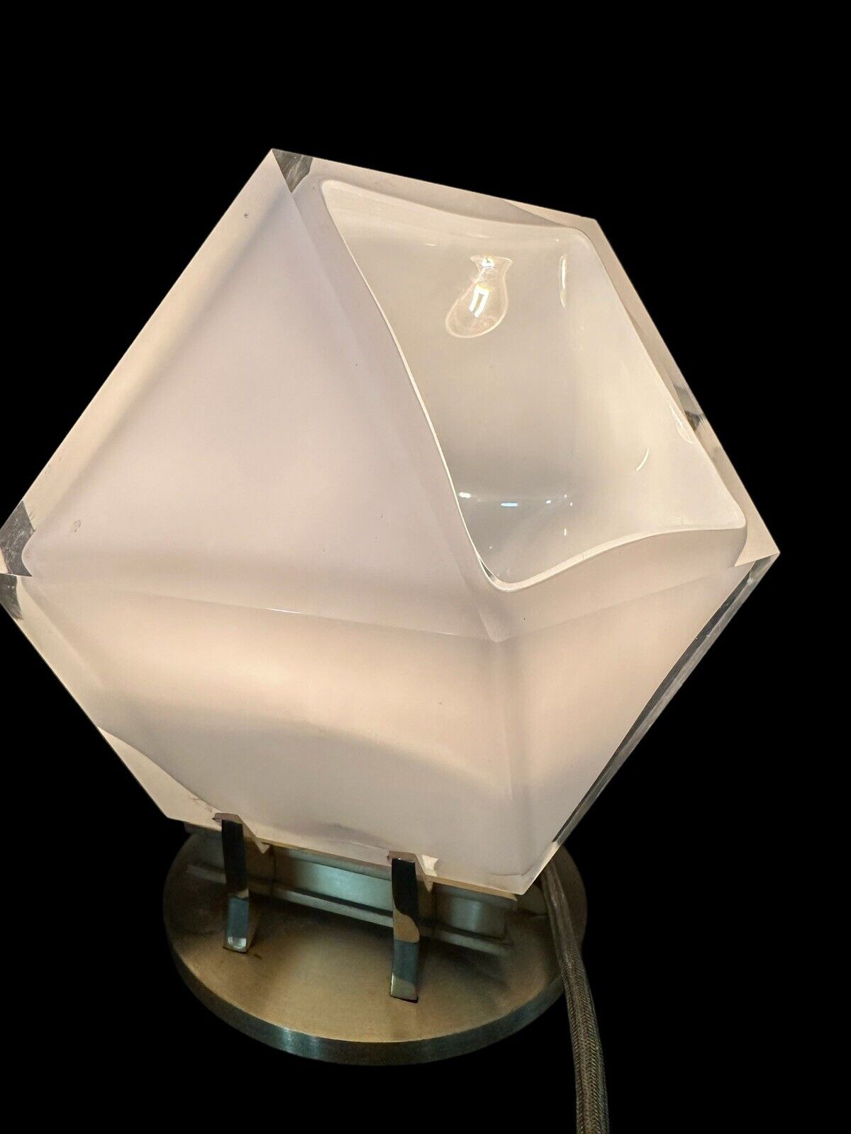 Luminaire Double Blown Glass & Brass Lamp Geometric Mid Century Modern MCM