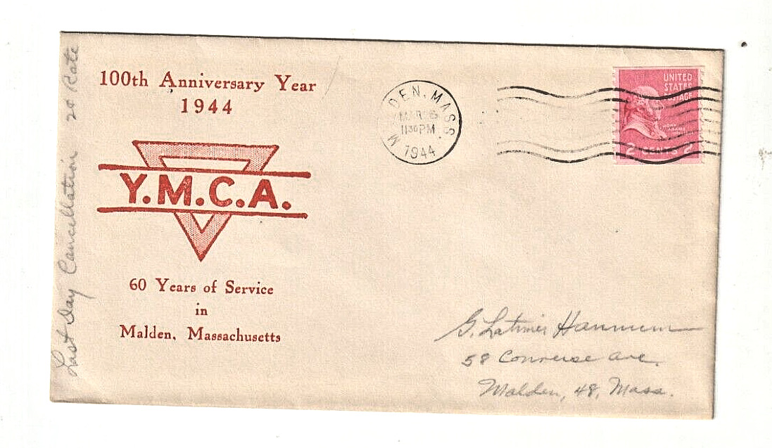 US Prexi Scott 841 2 Cents Adams on Local YMCA Cover, Single, Last Day of Rate