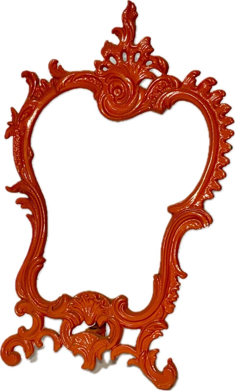 VTG Ornate Cast Iron Art Picture Frame 13.5” Tall Painted Stamped Iron Art JM35
