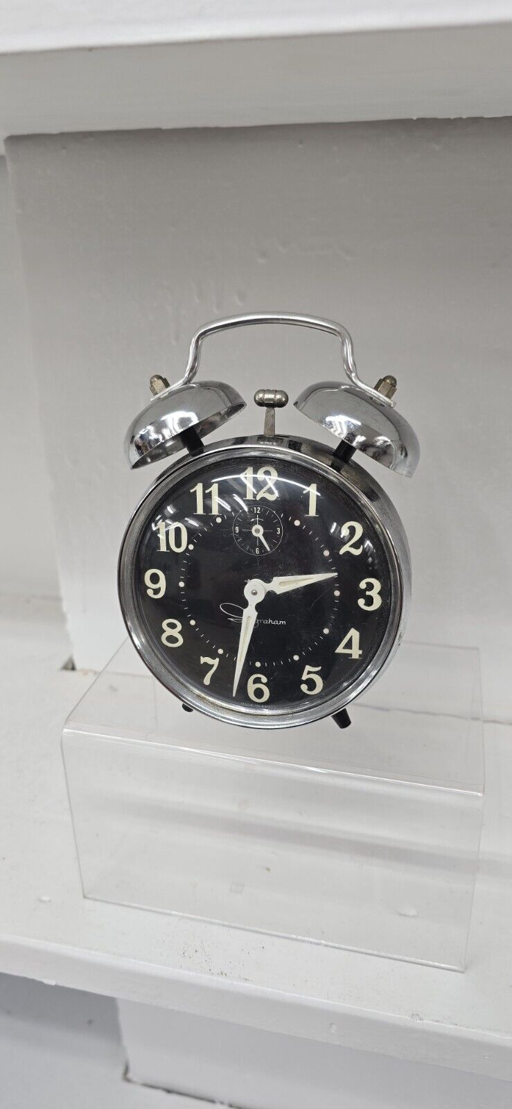 Ingraham Twin Bell Peg Leg Windup Alarm Clock Vintage Made In Brazil