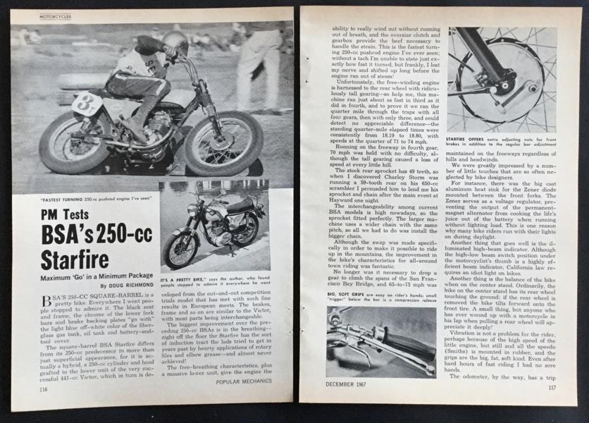 BSA 250cc Starfire 1968 original vintage Road Test Review