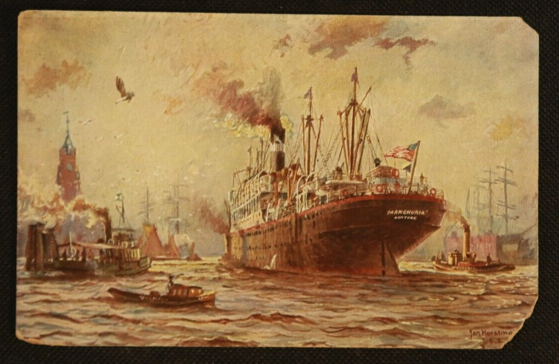 S.S. Manchuria American Line Hamburg to New York Illustrated Steamship Postcard