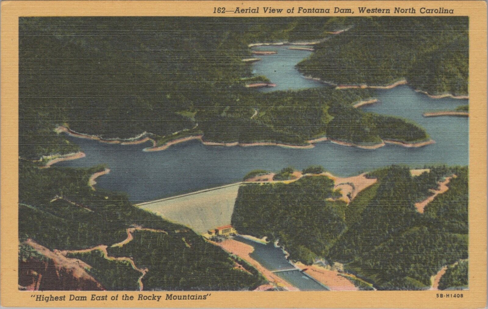 Fontana Dam North Carolina Aerial View Postcard