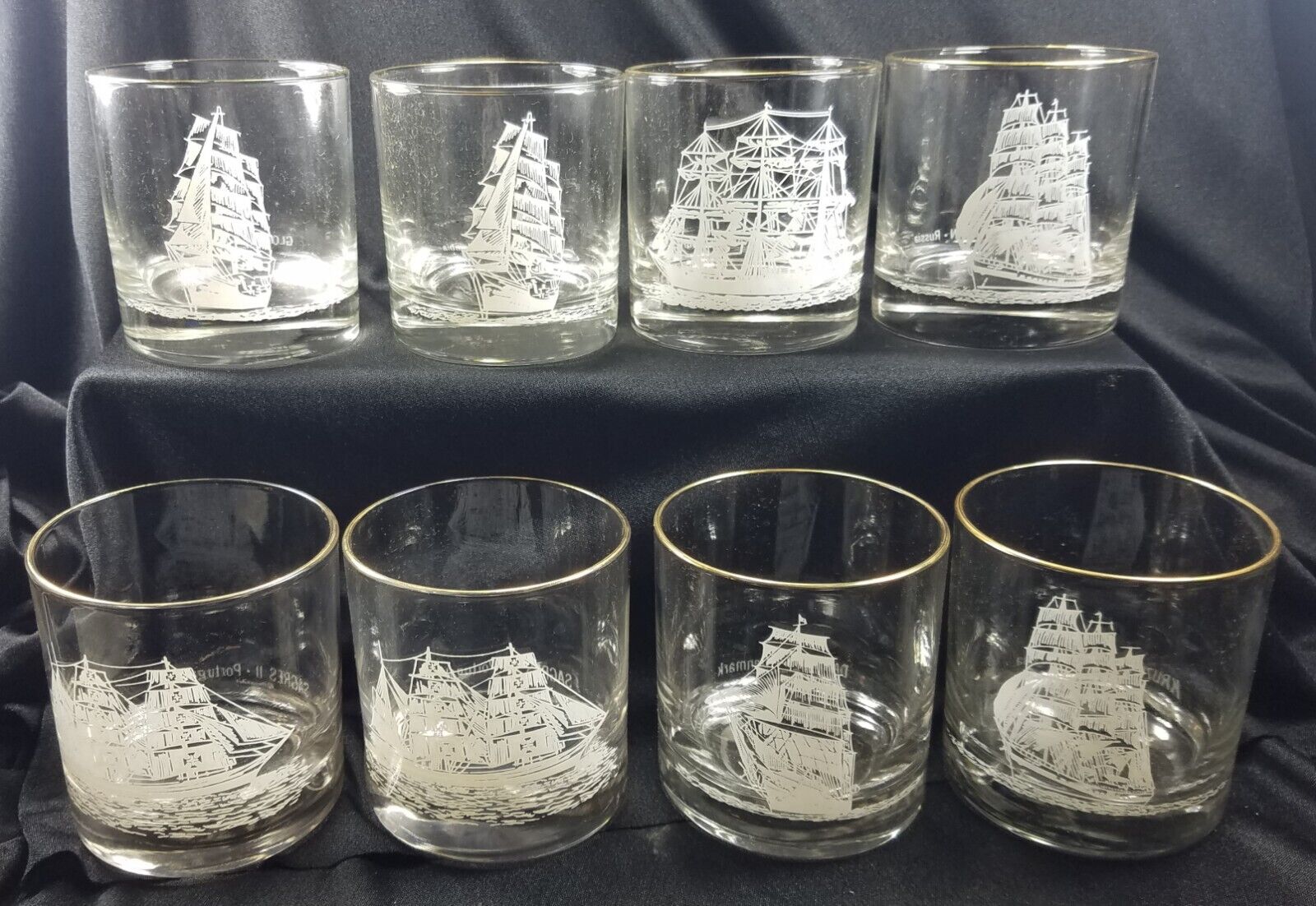8 Houze Art Nautical Ship Clipper Maritime Whiskey Rocks Glasses NOS Orig Box