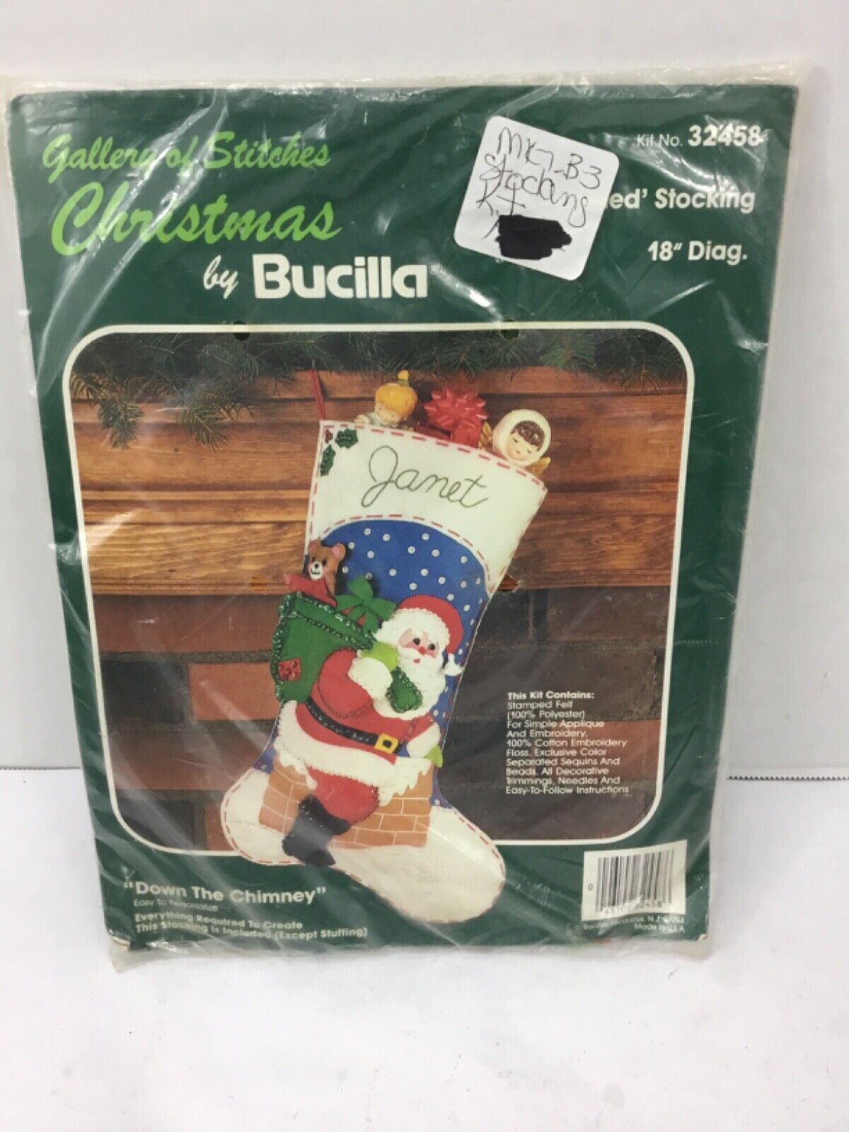 Bucilla Gallery of Stitches Down the Chimney 32458 Christmas Stocking NIP