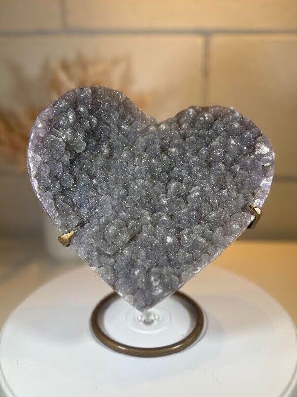 3.19 LB AAA Gorgeous Heart Amethyst Quartz Crystal Druzy on Stand (A65)