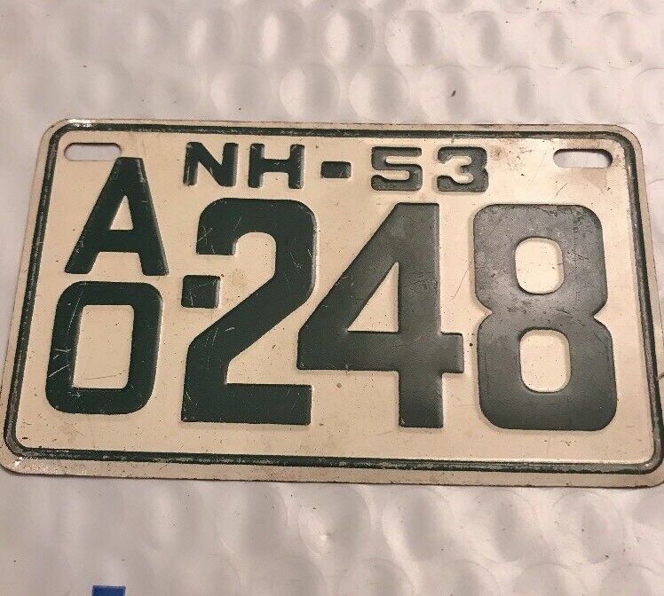 Vintage 1953 NEW HAMPSHIRE AO-248 Bicycle License Plate Wheaties Cereal