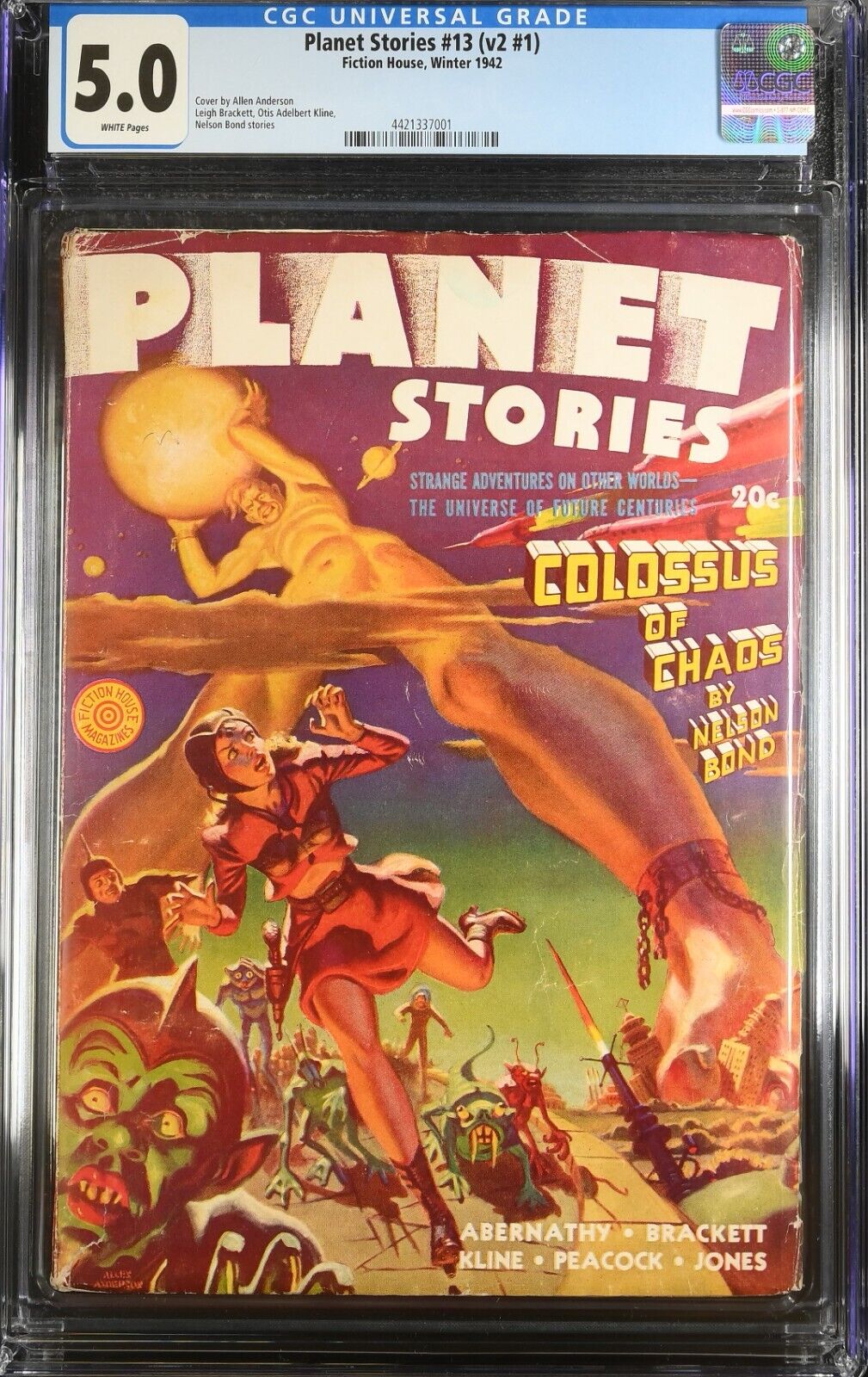 PLANET STORIES #13 (V2 #1) CGC 5.0 W PGS FICTION HOUSE WINTER 1942 PULP SCI-FI