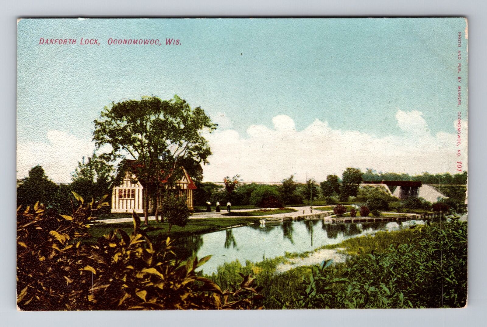 Oconomowoc WI-Wisconsin, Danforth Lock, Antique, Vintage Souvenir Postcard