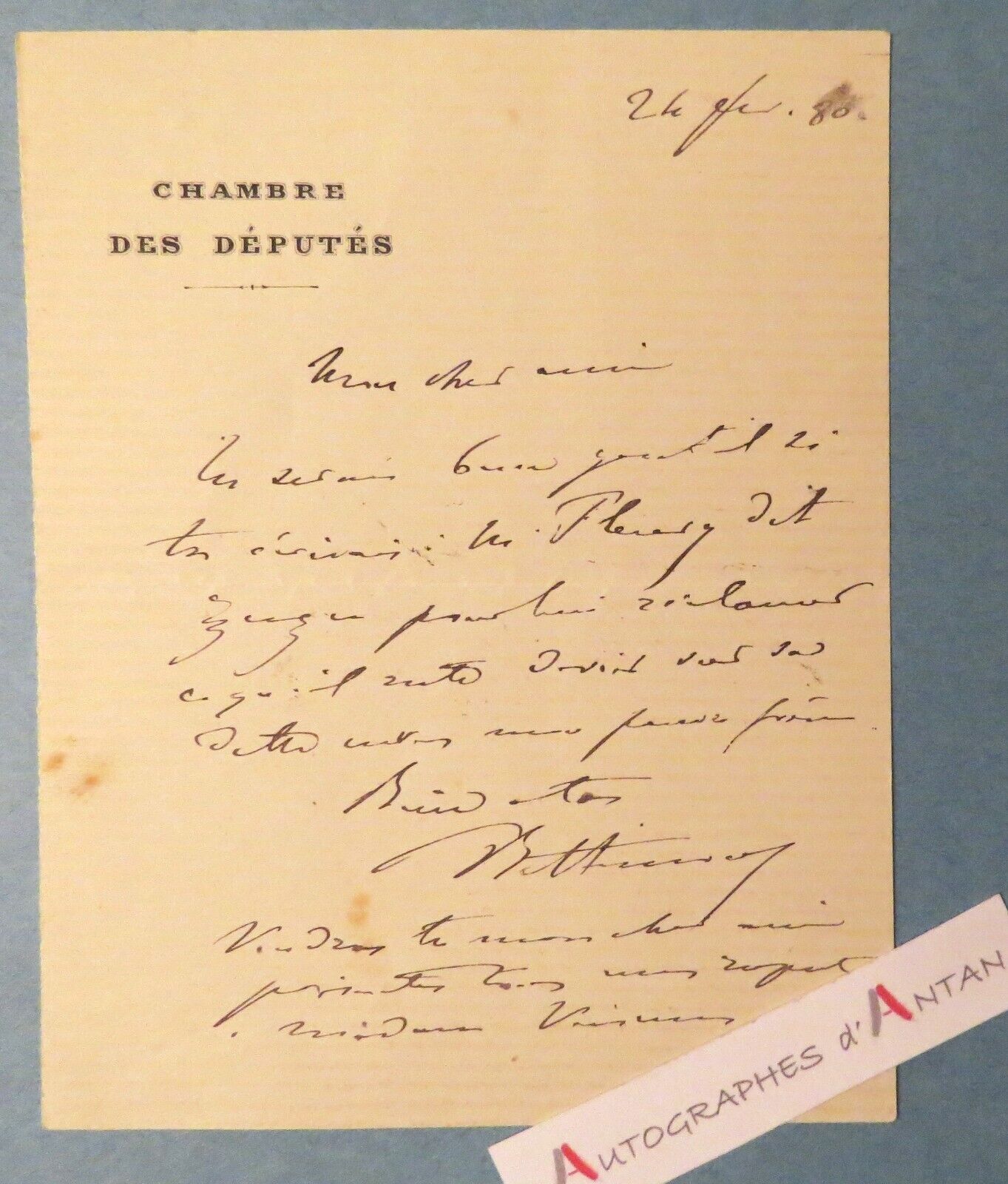 ● L.A.S 1900 General Auguste Jacques GERVAIS born in Provins - autograph letter